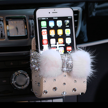 Luxury fur Crystal Car Outlet Air Vent Trash Box Auto Mobile Phone Holder Rhinestones Pouch Organizer Hanging Storage Bag 2024 - buy cheap