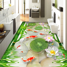 Custom Photo Wall Paper Chinese Style Goldfish Pebbles Bamboo Lotus Frog 3D Floor Tiles Mural Wallpaper Living Room PVC Sticker 2024 - buy cheap