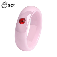 Lovely Cute Pink Rings One Red Crystal CZ Healthy Ceramic Rings for Women Never Fade Comfortable Fit Party Jewelry Gift 2024 - buy cheap