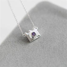925 Sterling Silver Vintage Camera Necklaces For Women Fashion Purple Crystal Rhinestone CZ Crystal Pendants Necklace Jewelry 2024 - buy cheap