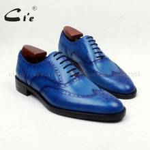 cie Round Toe Full Brogues Lace-Up Hand-Painted Brilliant Blue 100%Genuine Calf Leather Outsole Breathable Men's Shoe DressOX656 2024 - buy cheap