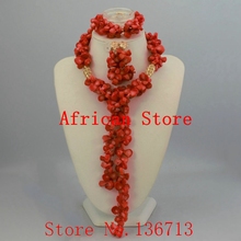 Conjunto de joyería de cuentas de Coral africano, color dorado, collar de cuentas nigerianas, traje africano, HD333-1 2024 - compra barato