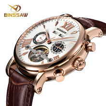 BINSSAW Men Luxury Brand Men Automatic Mechanical Watch Tourbillon Business Leather Man Calendar Watches relogio masculino 2024 - buy cheap