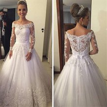 Romantic Boat Neck Long Sleeve Wedding Dress Plus Size Lace Wedding Gowns Sequins Beads Pearls Vestidos De Novias Bride Dress 2024 - buy cheap