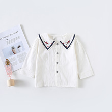 Camisas de manga larga con bordado de flores para niños y niñas, Tops de cuello redondo Floral, blusas blancas de 1 a 4 años, primavera 2019 2024 - compra barato