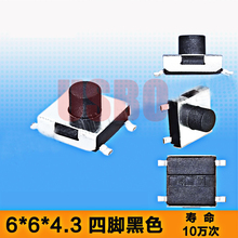 Interruptor tátil sensível com botão micro toque, 4 pernas smt smd 6*6*4.3mm durável