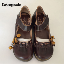 Careaymade-Folk style Head layer cowhide pure handmade Carved shoes,the retro art mori girl shoes,Women's casual Sandals,0327-3A 2024 - buy cheap