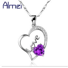 Almei Women Jewelry Silver Color Heart Necklaces Love Summer Style Crystal Fashion Cute Collares Mujer 2016 New Pendant N574 2024 - buy cheap