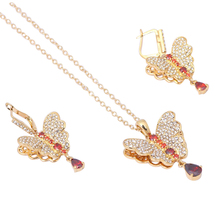 Fascinating Butterfly  Fashion Jewelry  red Zircon crystal  gold tone  Jewelry Sets Earrings Necklace & Pendant JS454A 2024 - buy cheap