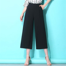 2022 Casual   Women Chiffon Elegant Wide Leg Pants  Summer Elastic Waist Oversized Pleated Trousers Black 2024 - buy cheap