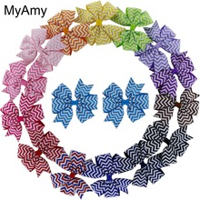 MyAmy Free Shipping 60 pcs/lot 3'' grosgrain ribbon pinwheel hair bows chevron hair printed bows WITHOUT Clip 2024 - buy cheap