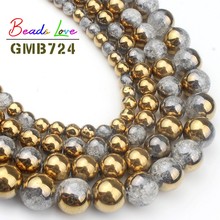 Wholesale Plated Gold White Snow Cracked Crystal Stone 6 8 10 12mm 15'' Round Natural Beads for Jewelry Making Diy Bead Bracelet 2024 - buy cheap