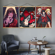 Lienzo impreso de arte de pared moderno, póster de Kakegurui de cómic japonés, rollos colgantes de madera maciza, pintura de niñas, decoración del hogar, estilo nórdico 2024 - compra barato