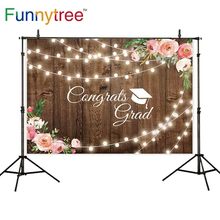 Funnytree backdrop for photographic studio vintage wood graduation party flowers school glitter custom background photobooth 2024 - buy cheap