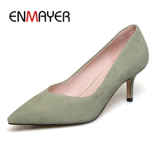 ENMAYER  Pointed Toe  Kid Suede  Slip-On  Casual  Thin Heels  Women Shoes High Heel Size 34-39 ZYL2144 2024 - buy cheap