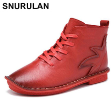SNURULAN  2017 Winter New fashion women Handmade genuine leather shoes flats Ankle boots for women national style casual Women 2024 - buy cheap