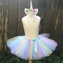 Girls Pastel Unicorn Tutu Skirts Baby Flower Skirt Tulle Pettiskirt with Ribbon Bow and Hairbow Kids Ballet Dance Costume Skirts 2024 - buy cheap