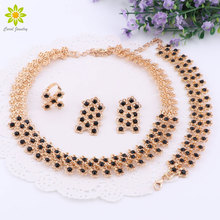 African Beads Black Crystal Necklace Earrings Rings Bracelet Jewelry Sets For Women Gold Color Wedding Accessories 2024 - buy cheap