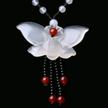 QIANXU Chalcedony Butterfly Necklace Pendant Long Sweater Necklace Drop Ship 2024 - buy cheap