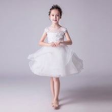 Elegant Noble White Short Sleeve Flower Girl Dresses for Wedding Kids Princess Evening Pageant Holiday Holy Gowns Baby Frocks 2024 - buy cheap