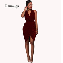 Ziamonga Sexy Halter Front Deep V Velvet Bandage Dress Sexy Celebrity Club Party Bodycon Women Dress High Waist Dress Vestido 2024 - buy cheap