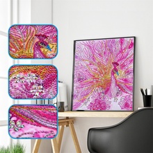 Pintura especial em forma de diamante rosa pavão exterior faixa de cauda penas bricolagem 5d kits de ponto cruz cristal strass artes bordadas 2024 - compre barato