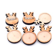10pcs/lot Christmas Wooden Deer  25mm Round Brooch Base Cabochon Blanks Trays with Brooch Pins Cameo Cabochon Base Setting 2024 - buy cheap