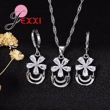 925 Silver -silver-jewelry for Women Wedding Necklace and Earrings Gorgeous Halo Cubic Zirconia Flower Jewelry Set 2024 - buy cheap