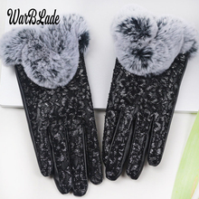 2021 Fashion Warm Winter Gloves Female Leather Gloves Rabbit Fur Wrist Mittens Women's Warm Gloves Luxury Design Guantes Mitts 2024 - buy cheap