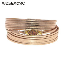 Wellmore pulseiras de couro, pulseiras de múltiplas camadas embrulhadas para casais, joias fashion de 6 tamanhos 2024 - compre barato