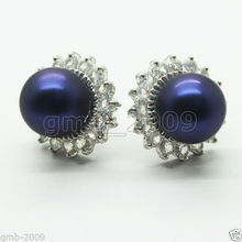 Hot sale new Style >>>>10mm Dark Blue South Sea Shell Pearl Crystal 925 Strerling Silver Stud Earrings 2024 - buy cheap