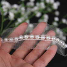 Braided Beaded Pearl Trim Net Embroidered Lace Ribbon Trimming Applique Sewing on Supplies for Costumes Wedding Dress 20yd/T1109 2024 - buy cheap