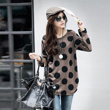 Korean Fashion Women Casual T-shirt Loose Female Polka Dot O Neck Long Sleeve Knitted Pullover Tops Plus Size 5XL Spring Shirts 2024 - buy cheap