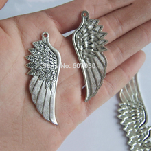 10PCS ANTIQUE SILVER TONE LARGE FAIRY ANGEL WING FEATHER CHARMS PENDANTS FOR DIY JEWELRY MAKING 56X22MM 2024 - buy cheap