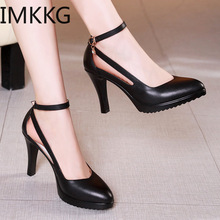 Lady Spike Heels Pumps Mature Office Lady Pumps Buckle Strap Platform High Heels Women Shoes Four Season Leather Shoes 43 S80130 2024 - buy cheap