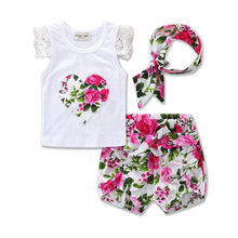 T-shirt Top Sleeveless Cotton Floral Shorts Outfit Clothing Set Girl 2PCS Toddler Kids Baby Girls Clothes Set Outfit 2024 - buy cheap