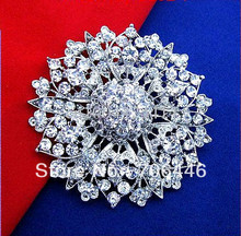 2.4 Inch Silver Plated Zinc Alloy Clear Rhinestone Crystal Large Flower Vintage Style Brooch 2024 - buy cheap