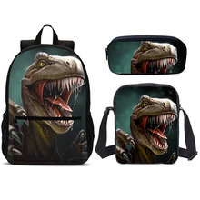 Moda designer 3 pçs conjunto escola mochila bolsa de ombro lápis bolsa conjunto 3d dinossauro impressão saco escolar dos miúdos meninos crianças saco de livro 2024 - compre barato