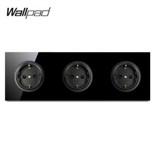 Wallpad-toma de corriente eléctrica L6, cristal templado negro, Triple Marco, diseño redondo de 16A, 3 Entradas 2024 - compra barato