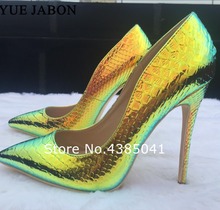 Color Change 12cm/10cm/8cm Yellow Snake pointed toe prom party sexy shoes woman big size women high heel wedding shoes pumps 2024 - buy cheap