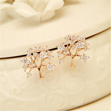 famous brand cartoon tree stud Earrings white flash crystal earrings Korean female temperament simple cute Korea girlfriend gift 2024 - buy cheap