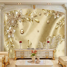 Papel tapiz 3D personalizado para decoración del hogar, foto de joyería con revestimiento de flor dorada europea de lujo, Mural para sala de estar y TV 2024 - compra barato