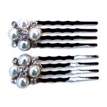 New  crystals pearl metal alloy floral charm double twin mini hair comb headwear ornament accessories 12pcs lot 2024 - buy cheap