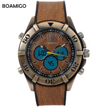 BOAMIGO-Reloj deportivo de cuarzo para Hombre, cronógrafo analógico, Digital, LED, con diseño de madera, banda de goma marrón, estilo Punk clásico, Retro 2024 - compra barato