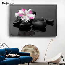 Enfeite de pedras preto e flores, arte para parede de spa, sala de estar, hd, 1 peça 2024 - compre barato