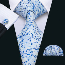 Luxury Men's 100% Silk Tie Set Ties Handkerchief Cufflinks Blue Floral Pocket Square Necktie Wedding Hanky Neck tie FA-5020 2024 - buy cheap