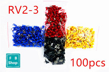100pcs RV2-3 red blue black yellow Round pre insulated terminal cold pressed terminal copper nose cable connect 2024 - buy cheap