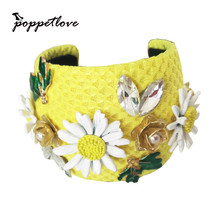 Europe and the States the New Large Flowers Baroque bracelet Gold Ceramic flower walking section of the opening Yellow bracelet 2024 - buy cheap