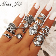 Miss JQ 16pcs/Set Vintage Cat Eye Silver Color Geometric White Oval Rings Sets for Women Ethnic 2018 Jewelry Gifts anillos mujer 2024 - buy cheap