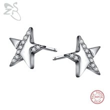 ZS 1 Pair Crystal Earrings Stud Earring For Women Real 925 Sterling Silver Star AAA Cubic Zirconia Earrings brinco feminino 2024 - buy cheap